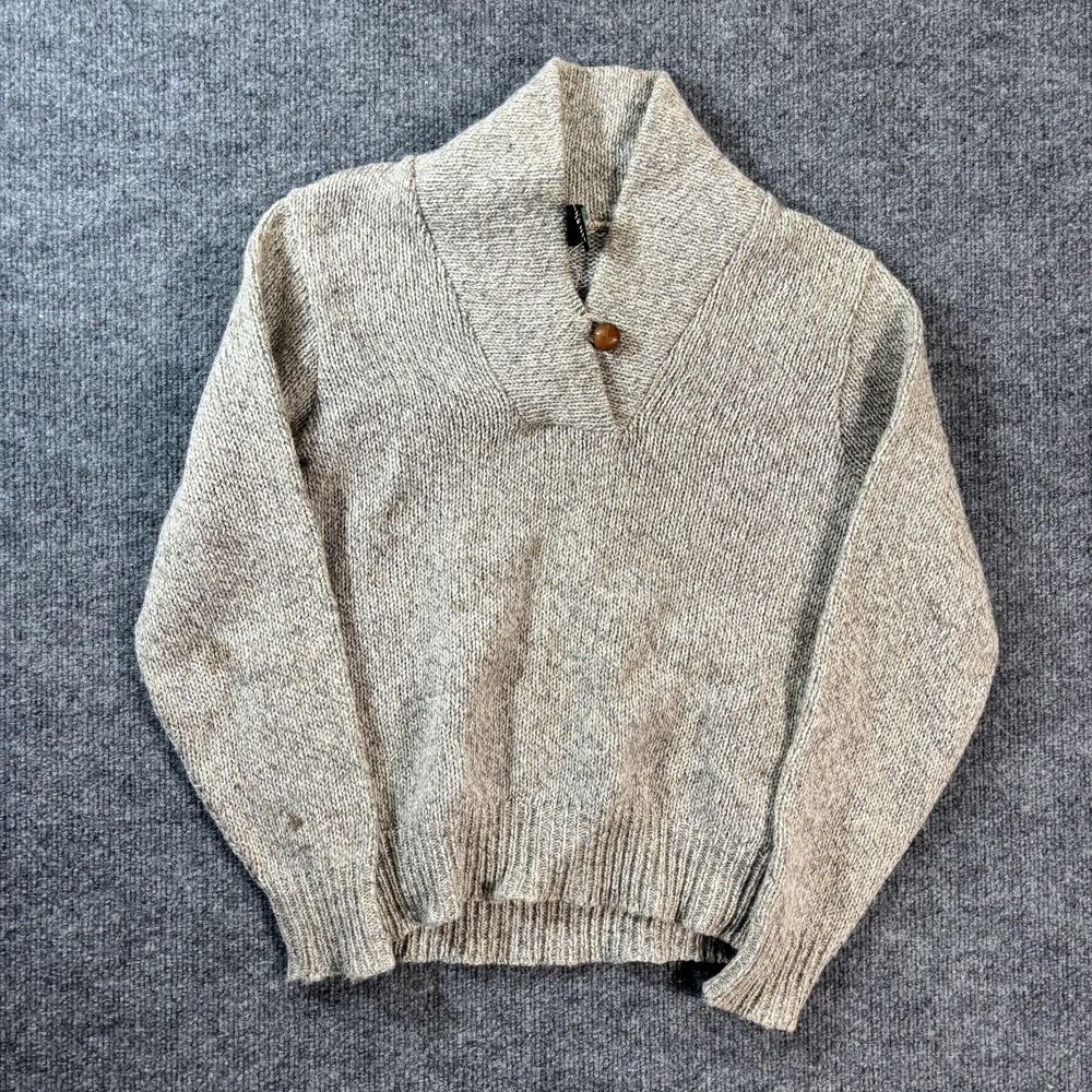 Vintage REI Peak Value Sweater Mens Medium Beige Ragg Wool Shawl Collar Pullover